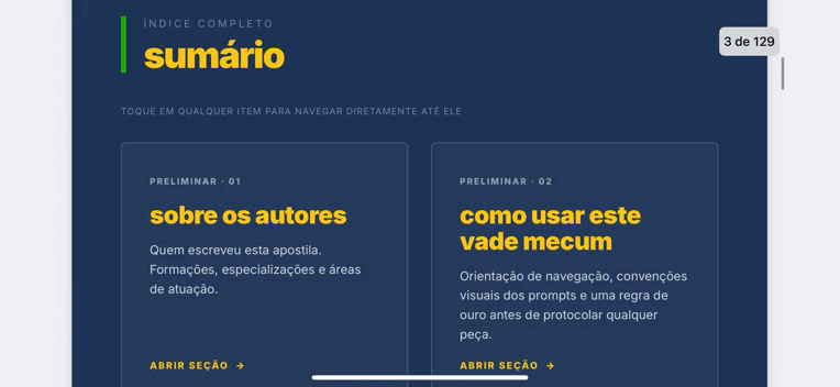 Índice clicável do Vade Mecum com as 13 áreas do Direito